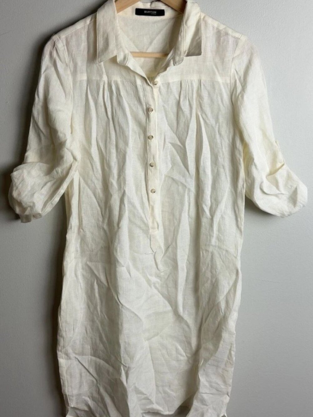 Burton of London 100% Linen Shirt Dress Tunic Cream White Size 38 Women’s